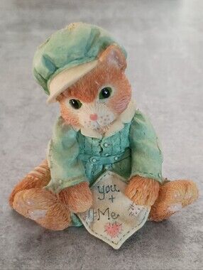 Green Cat Figurine Plush-Style Decorative Pet Statue Calico Kittens